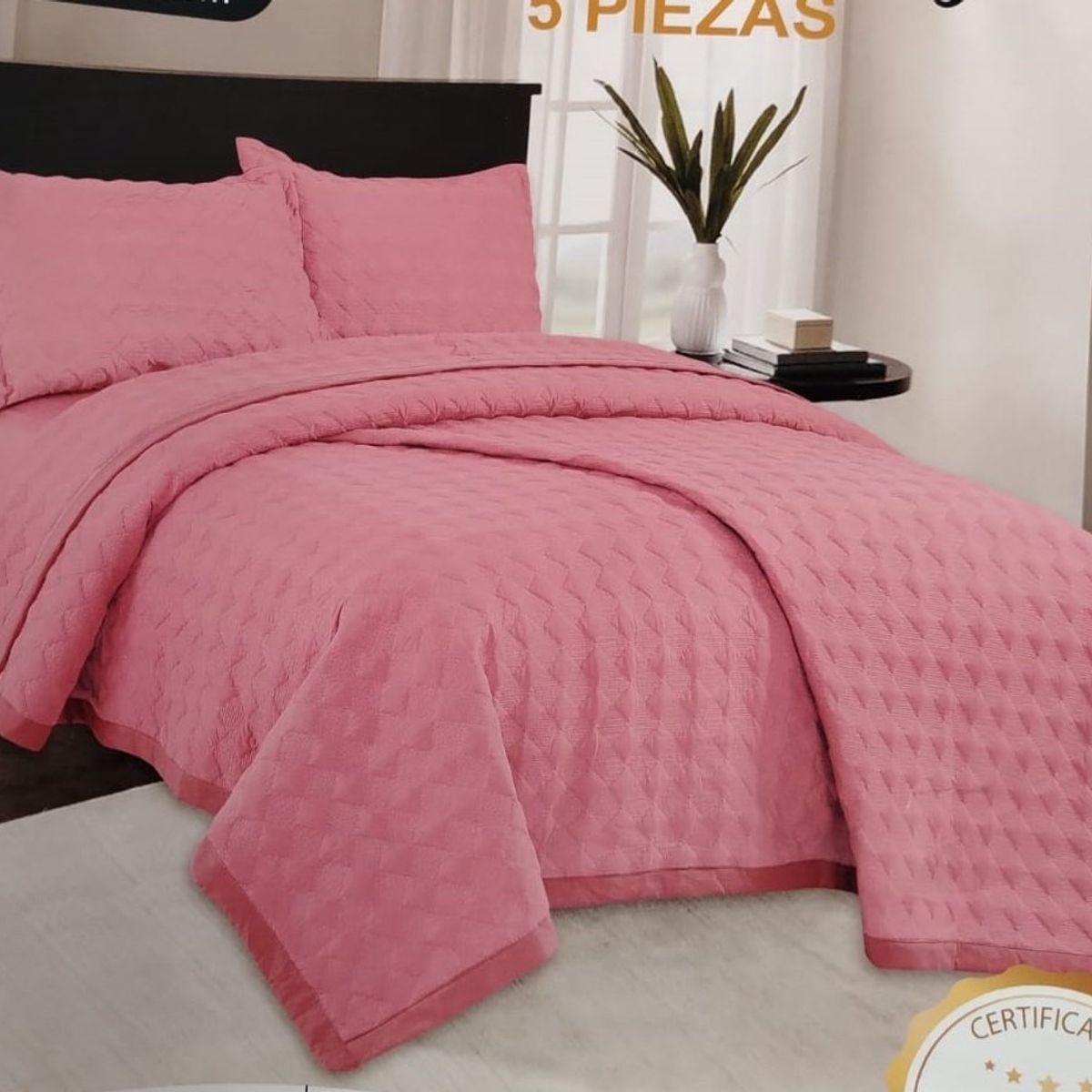 GOLDSUN - CUBRECAMA  ROSADO 5 PIEZAS EN 2 PLAZAS