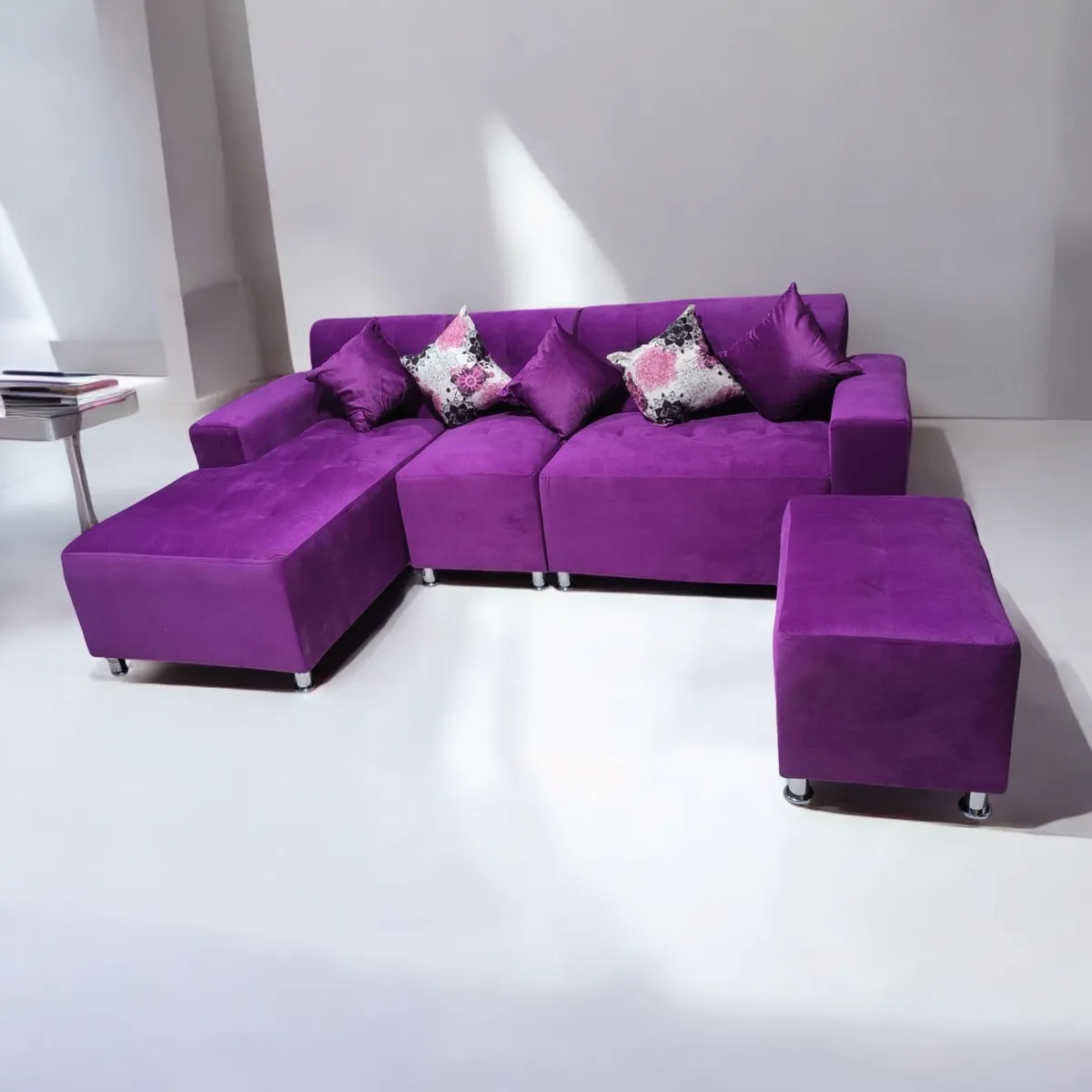 GENERICO - SOFA SECCIONAL L-CAMITA 3 CUERPOS 1 BANQUETA + 2 cojines de regalo