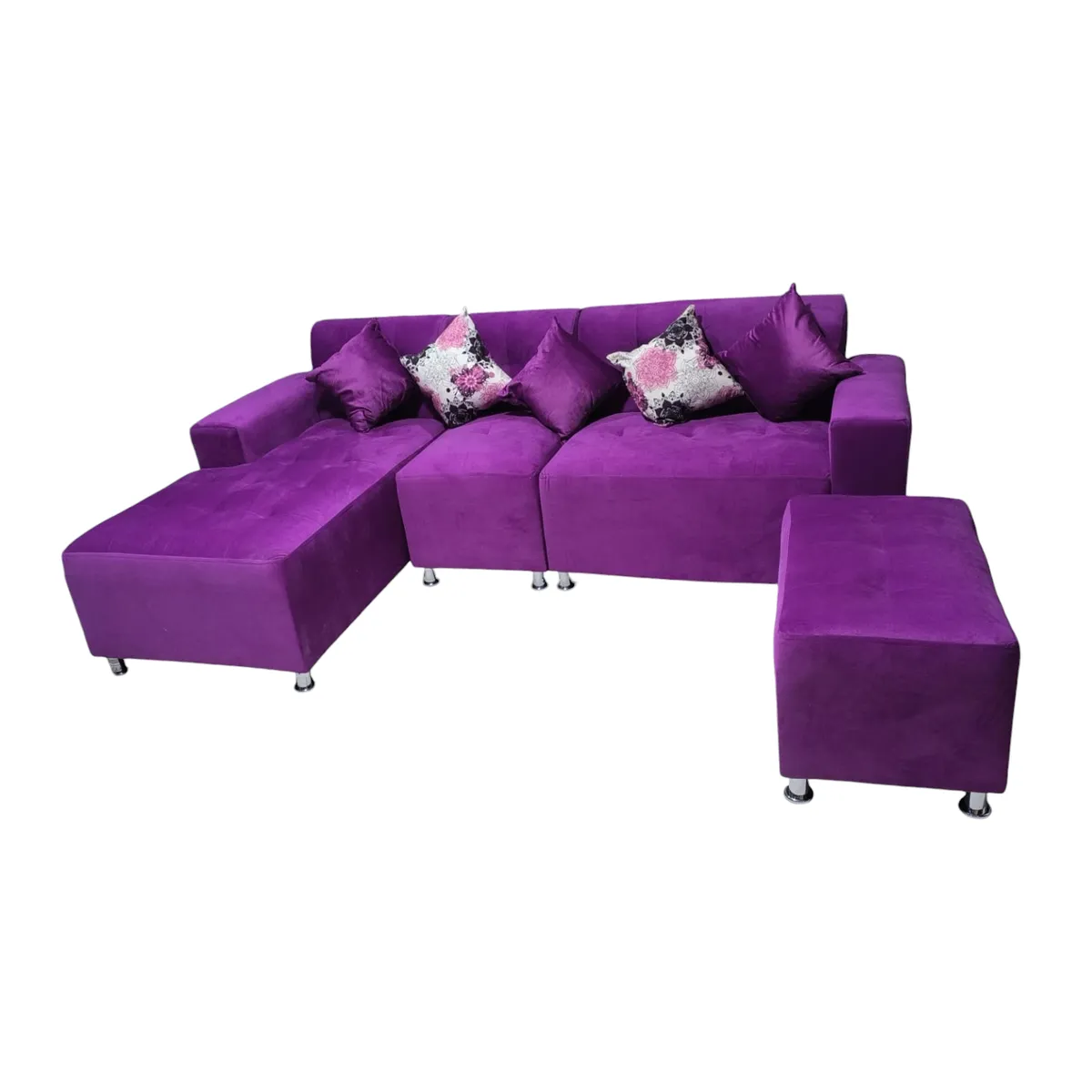 GENERICO - SOFA SECCIONAL L-CAMITA 3 CUERPOS 1 BANQUETA + 2 cojines de regalo