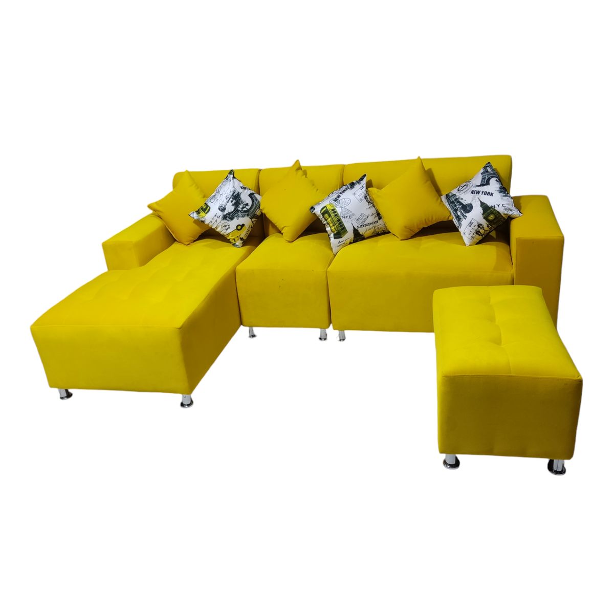 GENERICO - mueble seccional L-cama 3 cuerpos 1 banqueta 5 cojines de regalo