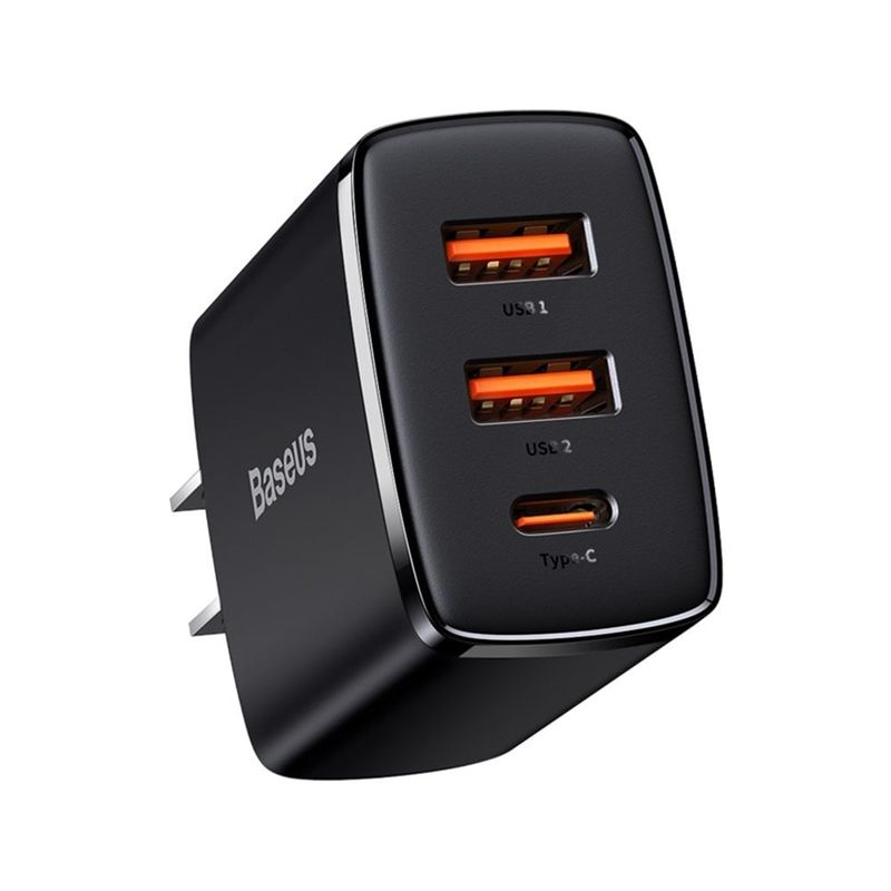 BASEUS - Cargador Rápido USBx2 Y USB-C 30W Negro Baseus