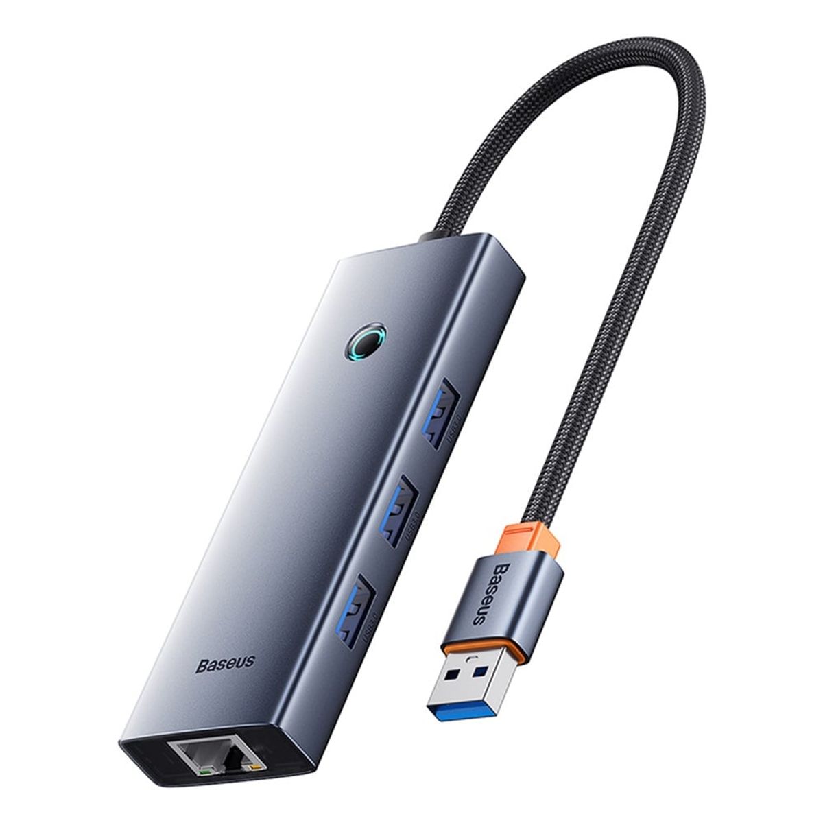 BASEUS - Hub 3 Puertos USB 3.0, RJ45 1000Mbps, Baseus