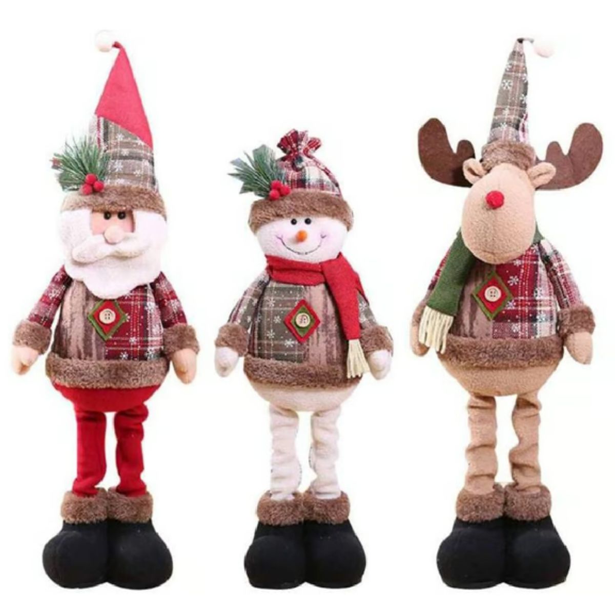 GENERICO - 3 Patilargos Papa Noel,muñeco De Nieve Y Renos