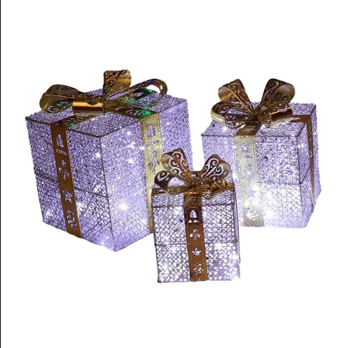 SUI GENERIS - Set de 3 cajas de regalo adorno para navidad plateado
