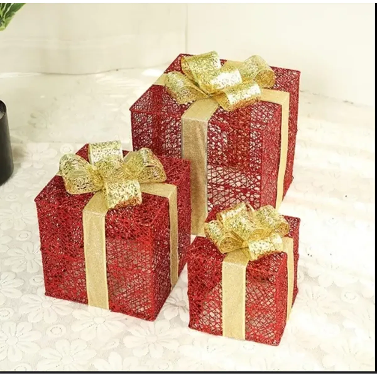 GENERICO - Set de 3 cajas de regalo adorno con luces led para Navidad