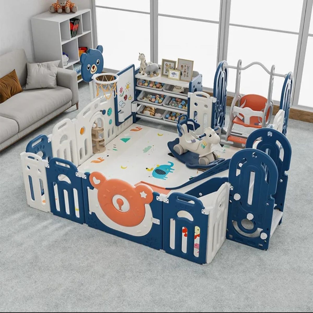 GENERICO - CORRALITO INFANTIL DONOSO AZUL PARA BEBES  2.00 X 2.00 MTS