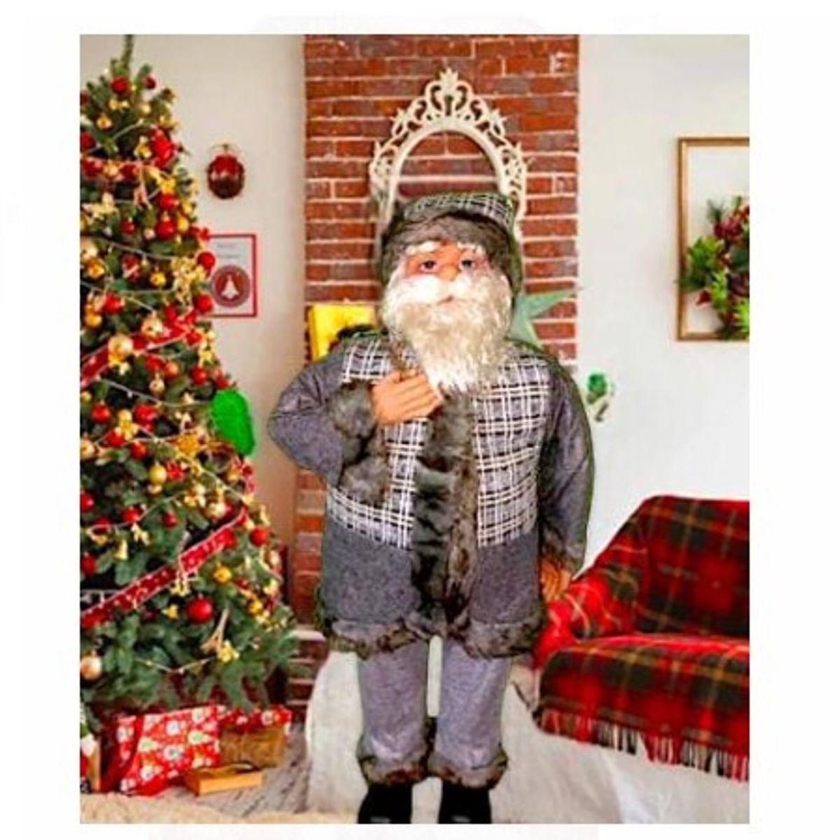 GENERICO - PAPA NOEL 95 CM MUSICAL ESTATICO TRAJE GRIS DE CALIDAD