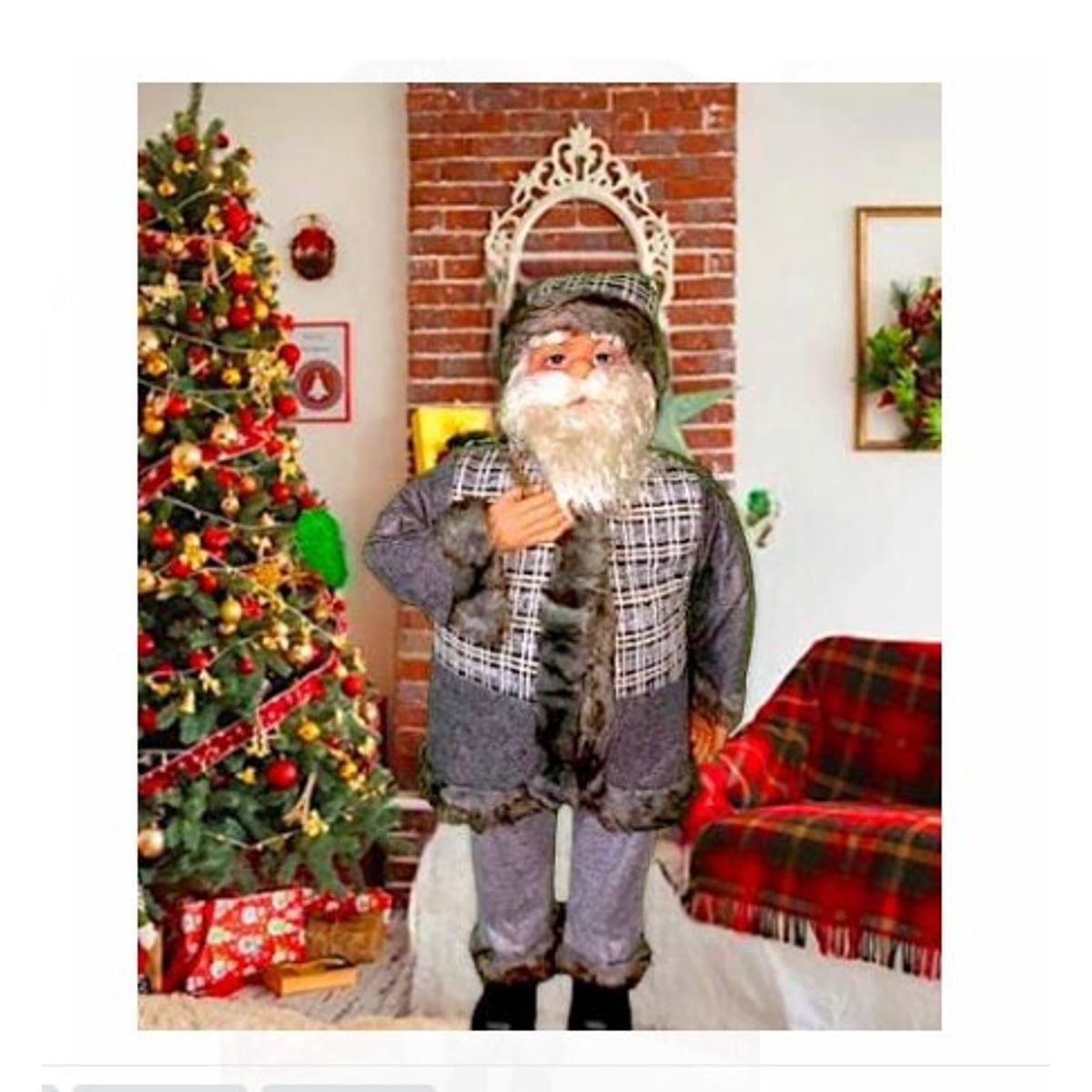GENERICO - PAPA NOEL 95 CM MUSICAL ESTATICO TRAJE GRIS DE CALIDAD