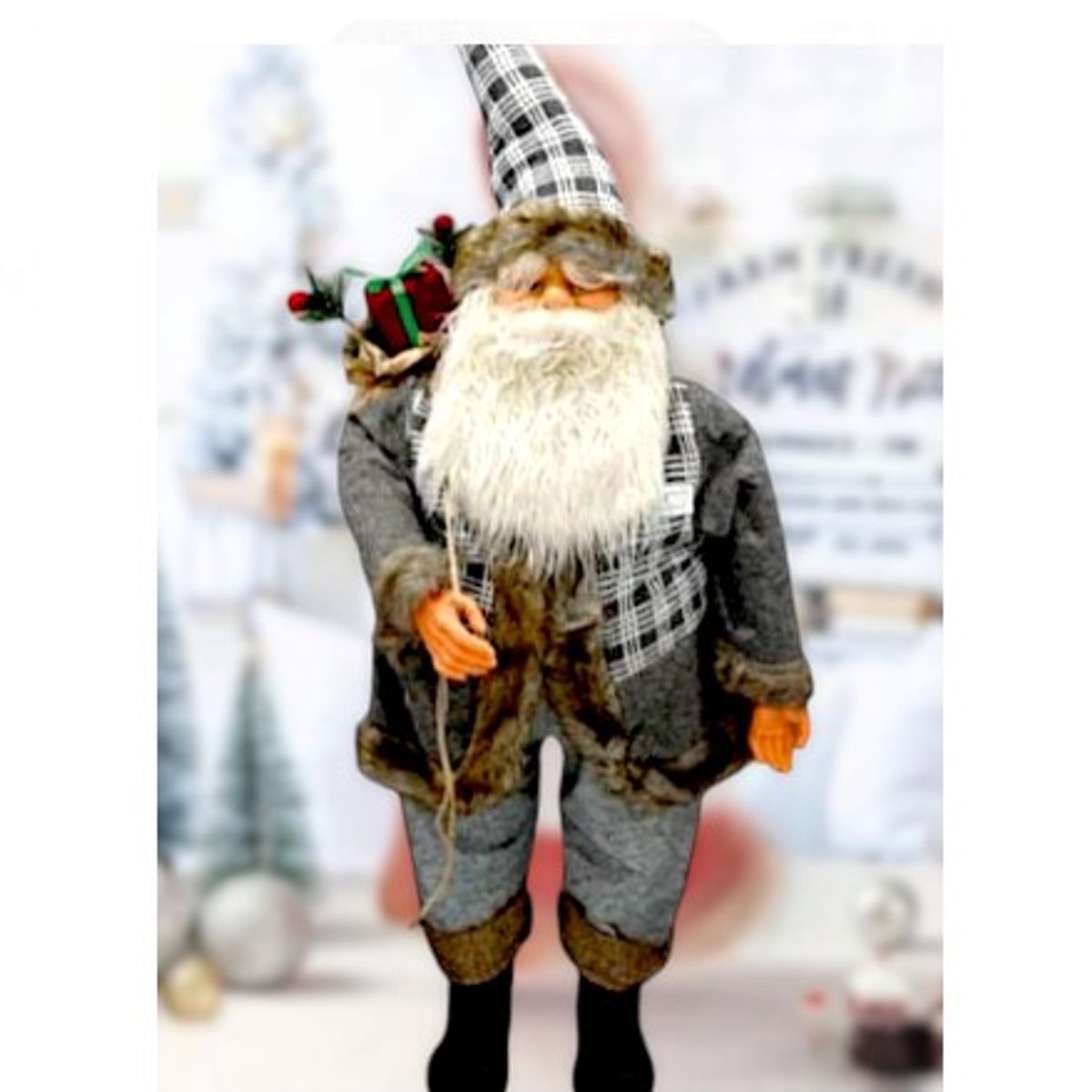 GENERICO - PAPA NOEL 95 CM MUSICAL ESTATICO TRAJE GRIS DE CALIDAD