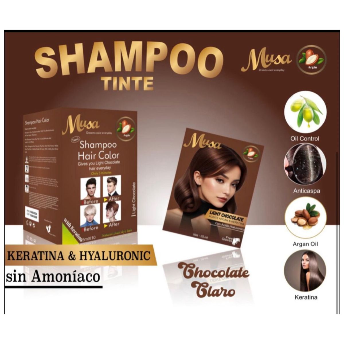 MUSA ACCESORIOS - 10 TINTE SHAMPOO CHOCOLATE CLARO MUSA