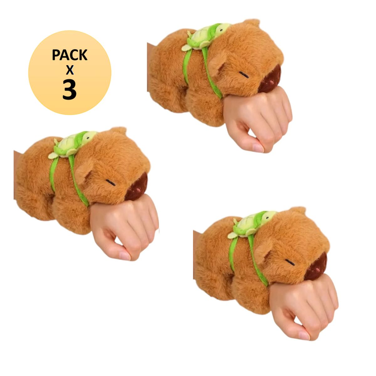 XCLUSIVE - PACK X 3 BRAZALETE PELUCHE CAPIBARA MOCHILA TORTUGA PULSERA