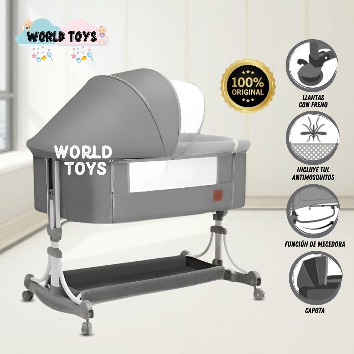 BABY - Cuna Colecho De Lujo «BAUDUIN » Gray