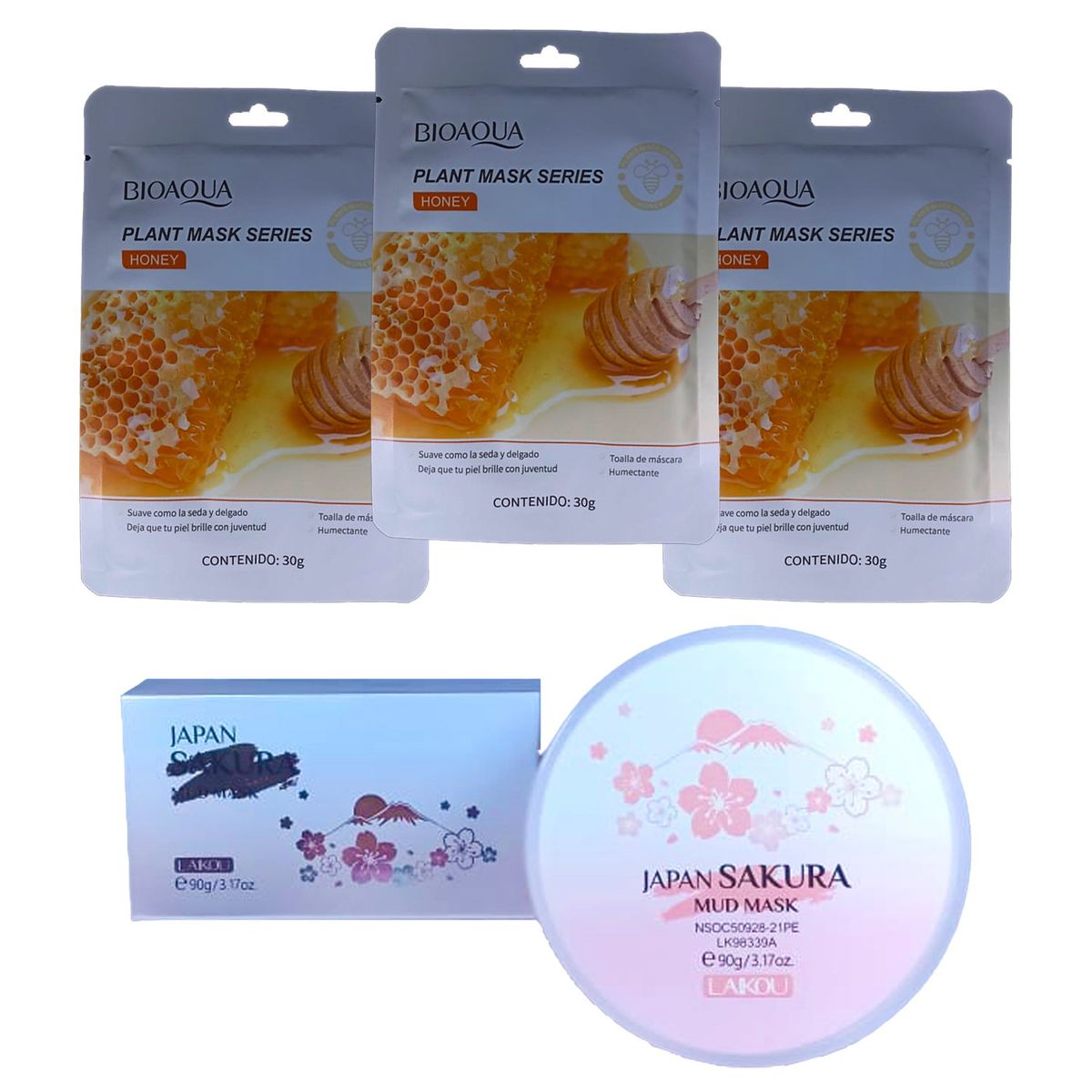 BIOAQUA - MASCARILLA FACIAL BIOAQUA 3 UND + LAIKOU JAPAN SAKURA MASK