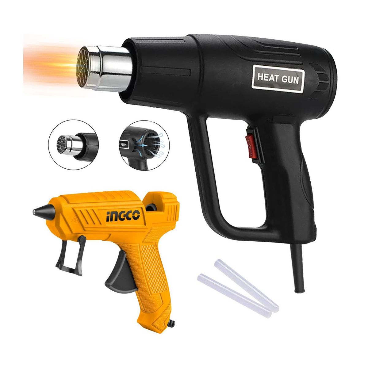 GENERICO - PISTOLA DE CALOR AIRE CALIENTE DOBLA TUBOS+ PISTOLA SILICONA