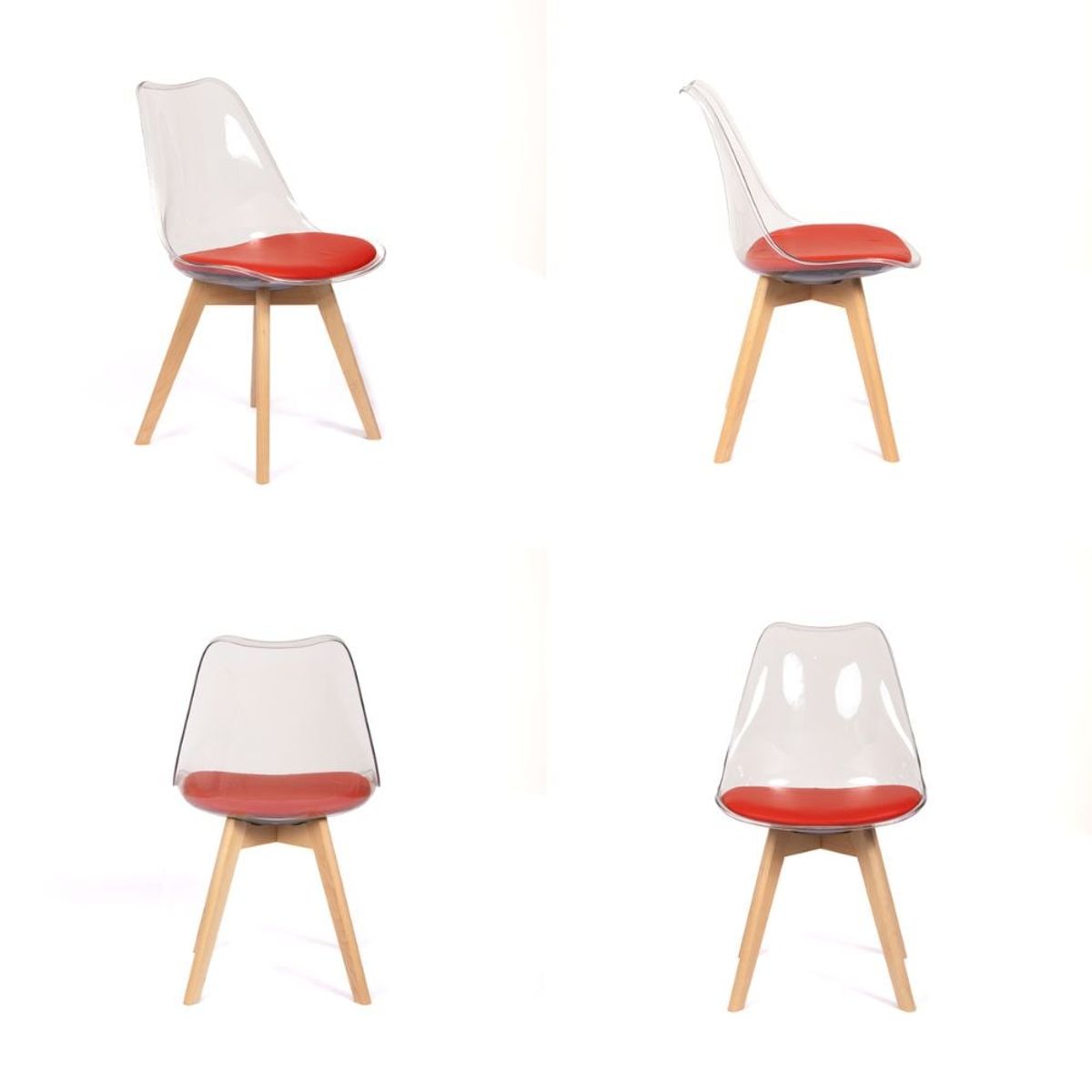 GRUPO CB - Silla Acolchada Modelo Eames Transparente con Asiento Rojo
