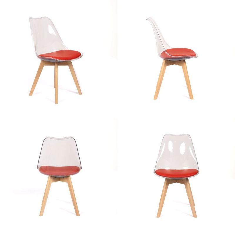 GRUPO CB - Silla Acolchada Modelo Eames Transparente con Asiento Rojo