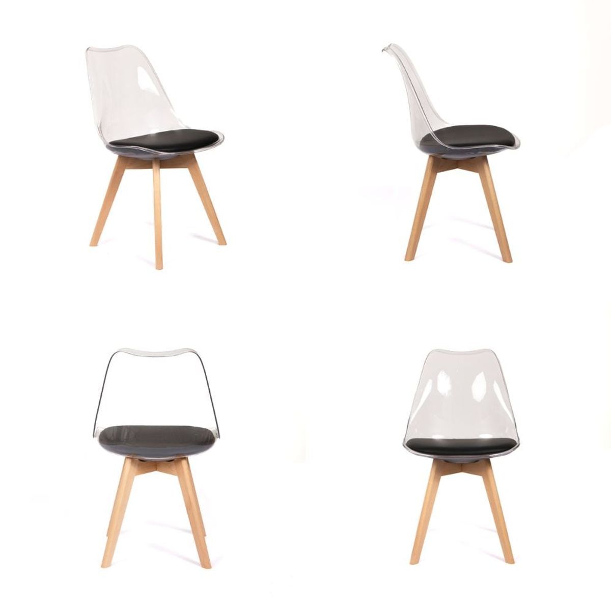 GRUPO CB - Silla Acolchada Modelo Eames Tranparente con Asiento Negro Pack x4
