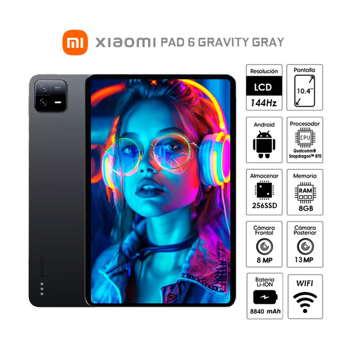 XIAOMI - Tablet Xiaomi Mi Pad 6 8GB 256GB Pantalla 11” Color Gravity Gray 23043RP34G