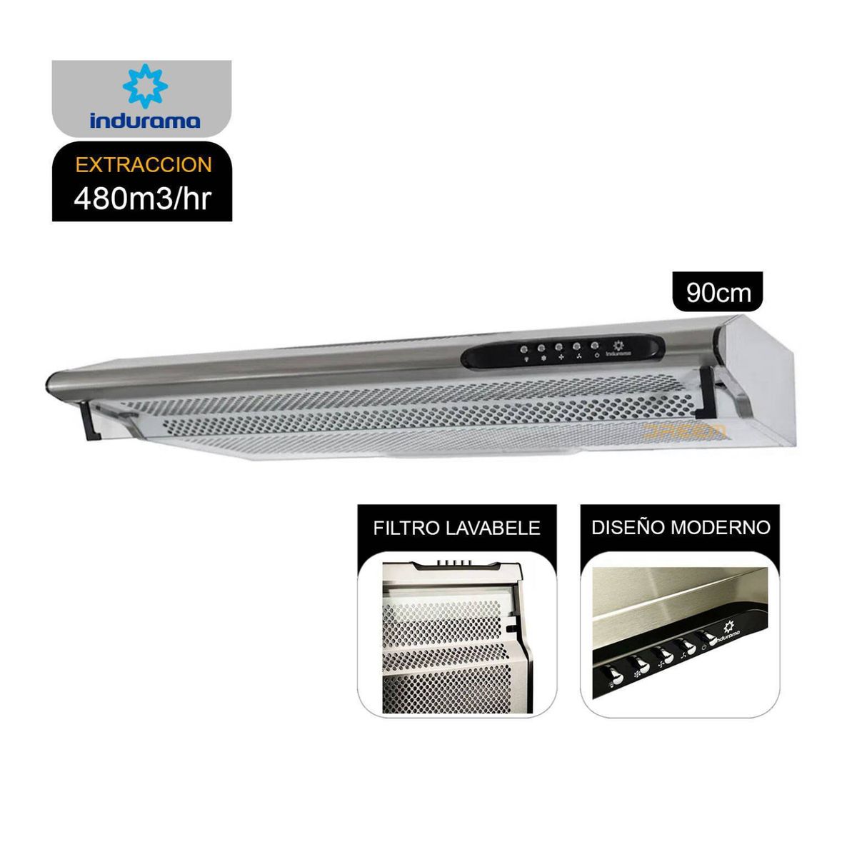 INDURAMA - CAMPANA EXTRACTORA   DE 90cm. DE 3V. INDURAMA  CEI-902CRP