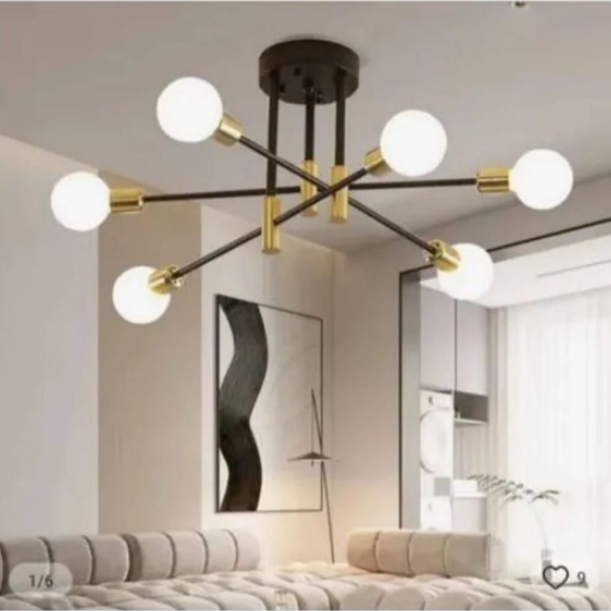 GENERICO - Lámpara Colgante Corela negro con dorado 6 Luces, Focos