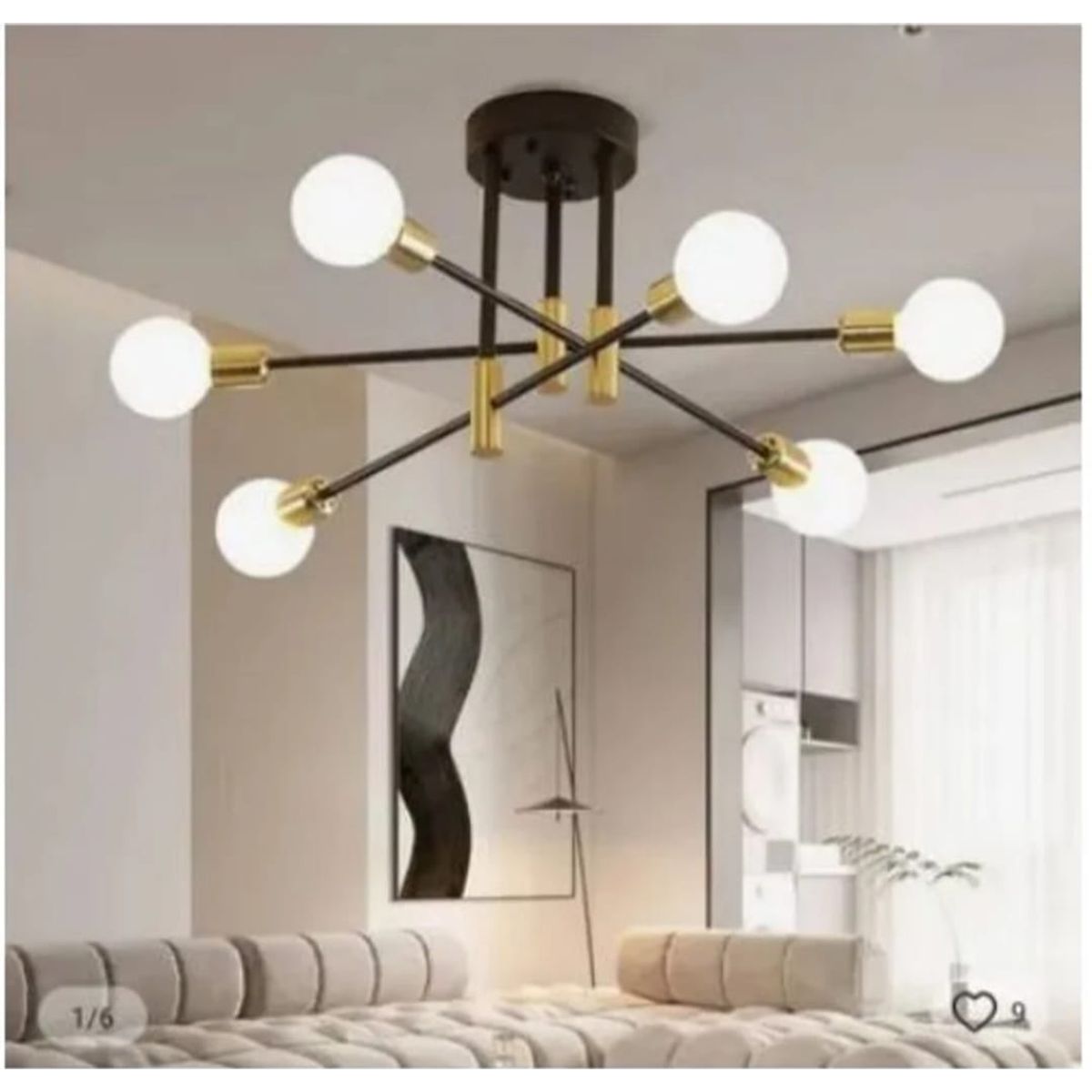 GENERICO - Lámpara Colgante Corela negro con dorado 6 Luces, Focos