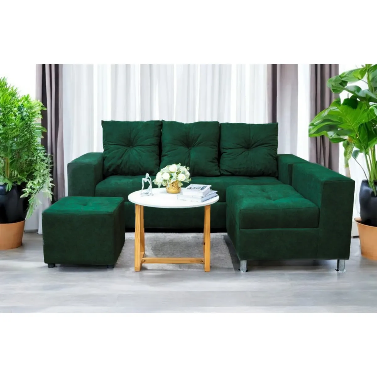 GENERICO - Sofá Seccional Minimalista Perú + puff - Verde