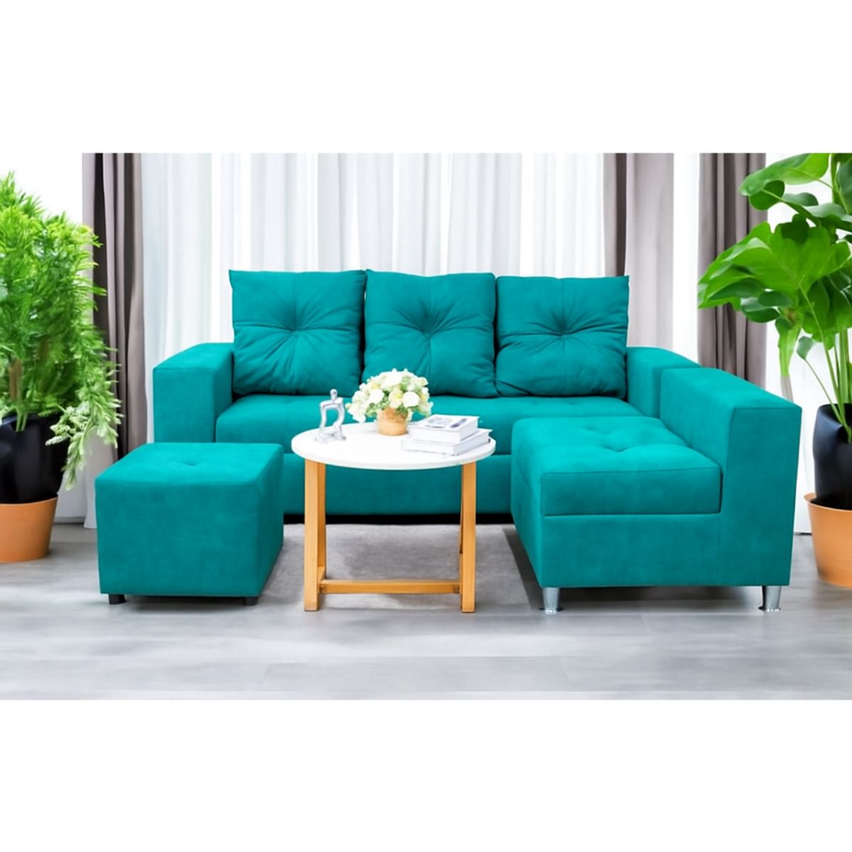 GENERICO - Sofá Seccional Minimalista Perú + puff - Turquesa