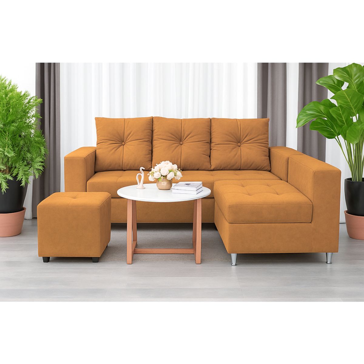 GENERICO - Sofá Seccional Minimalista Perú + Puff de Regalo - Mostaza