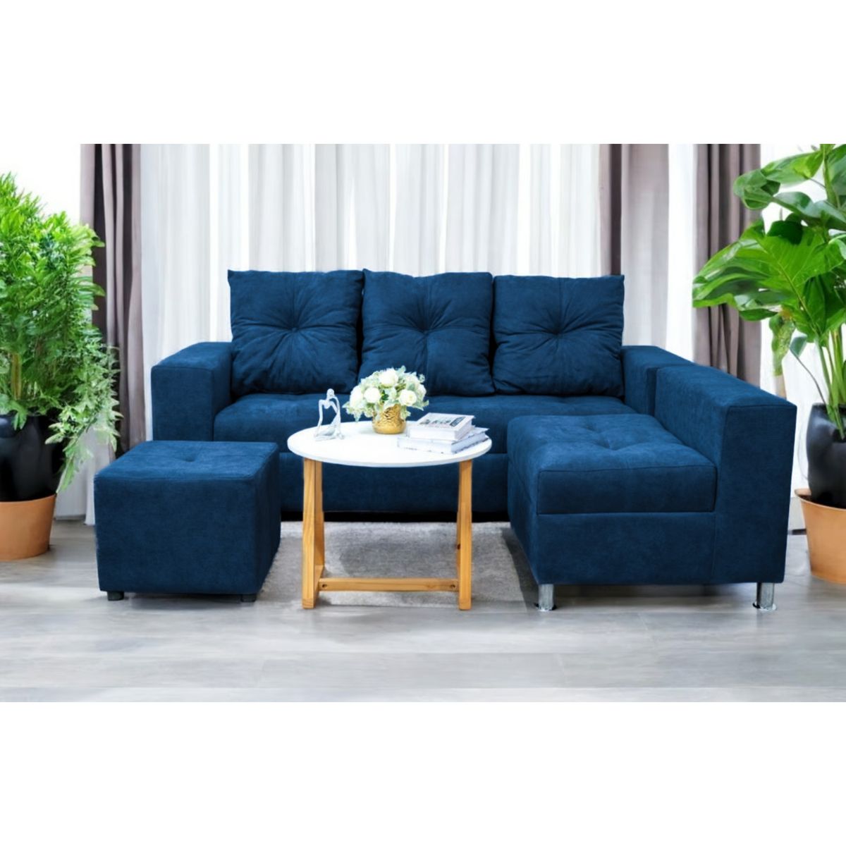 GENERICO - Sofá Seccional Minimalista Perú + Puff de Regalo - Azul Oscuro