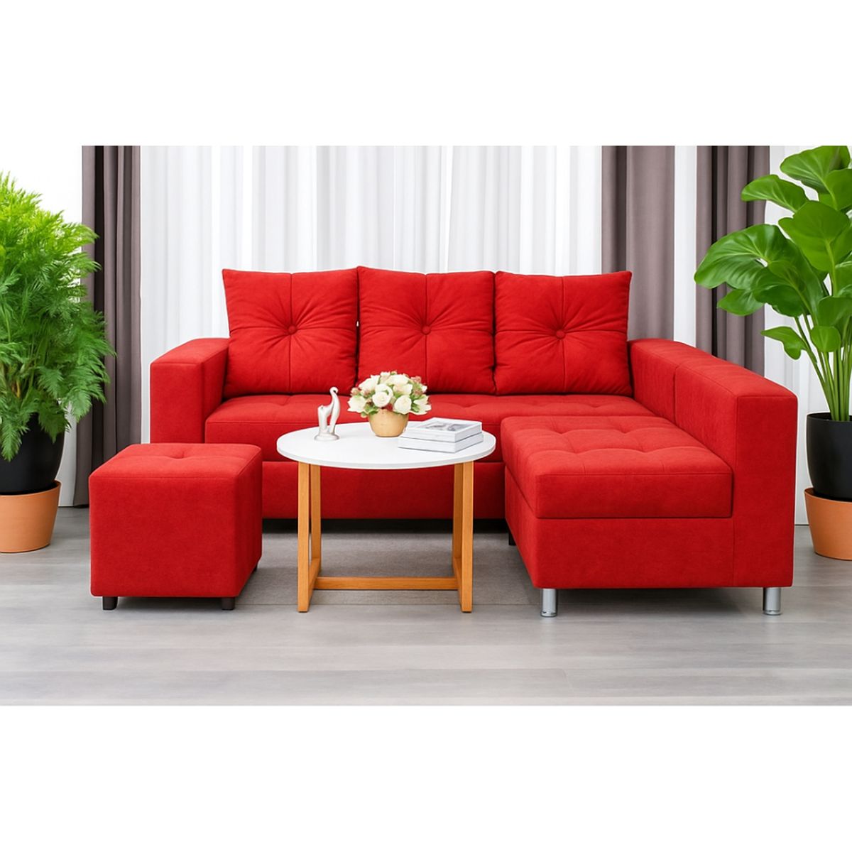 GENERICO - Sofá Seccional Minimalista Perú + Puff de Regalo - Rojo