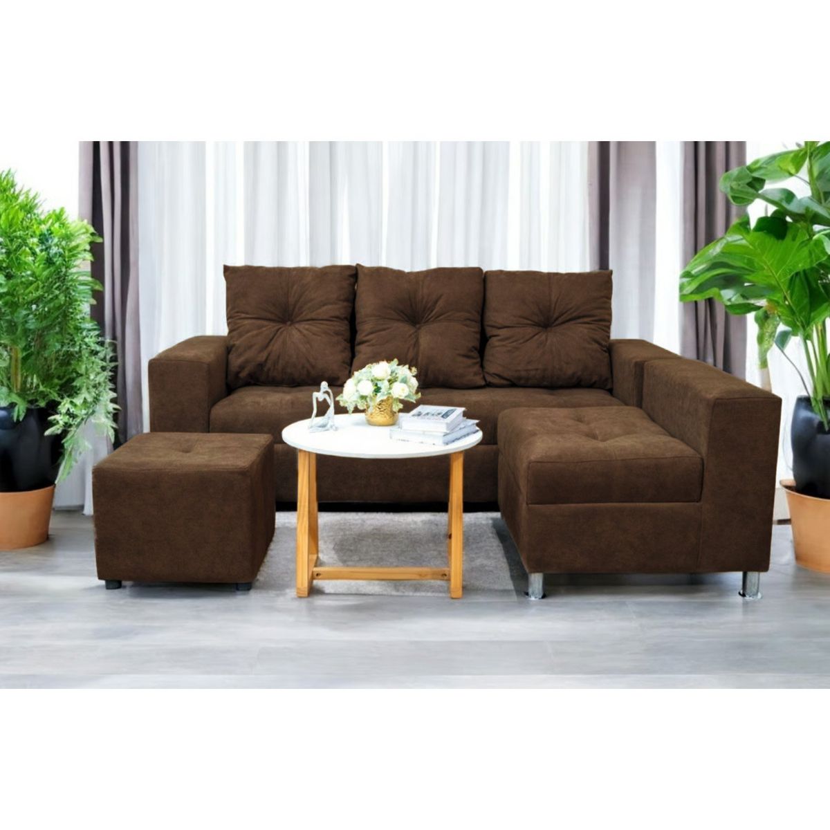 GENERICO - Sofá Seccional Minimalista Perú + Puff de Regalo - Marrón