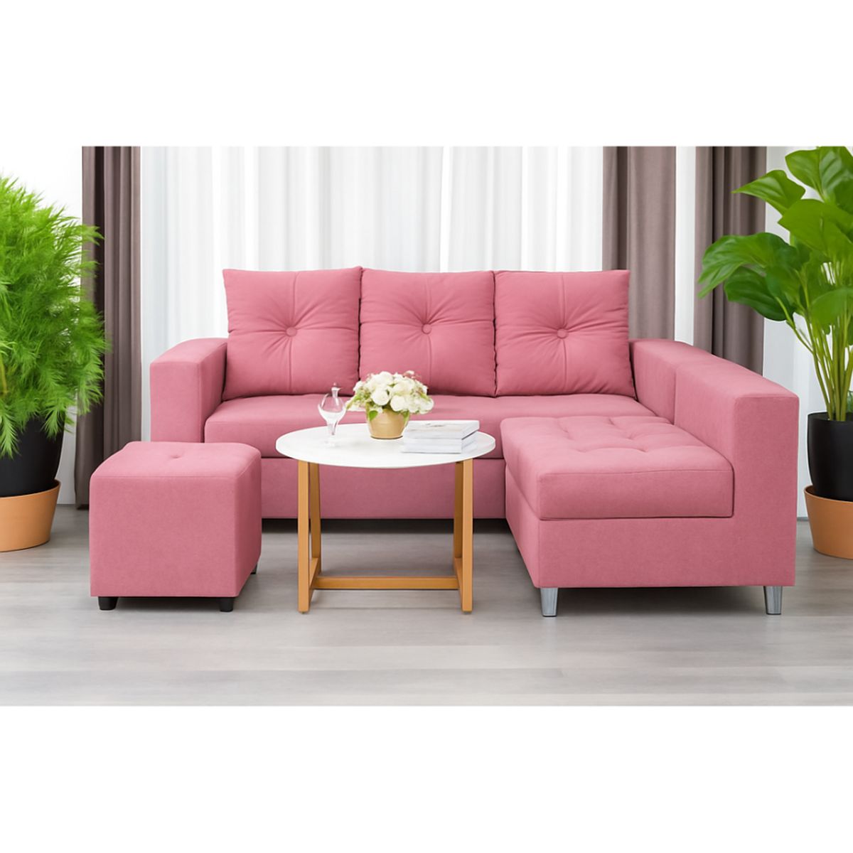 GENERICO - Sofá Seccional Minimalista Perú + Puff de Regalo - Rosado
