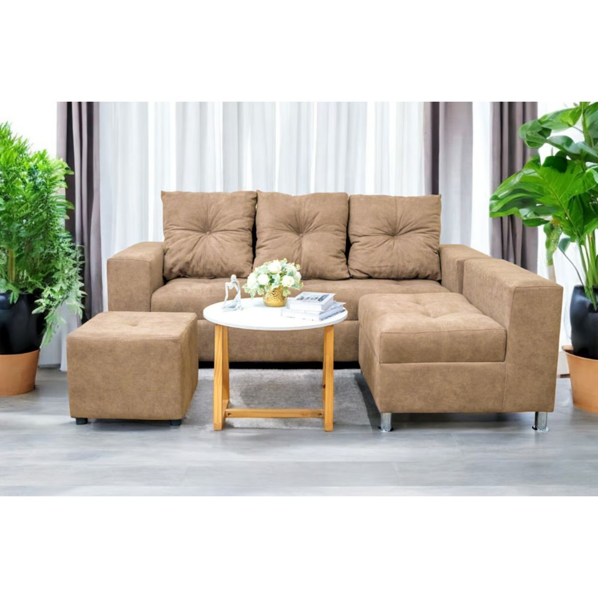 GENERICO - Sofá Seccional Minimalista Perú + Puff de Regalo - Beige