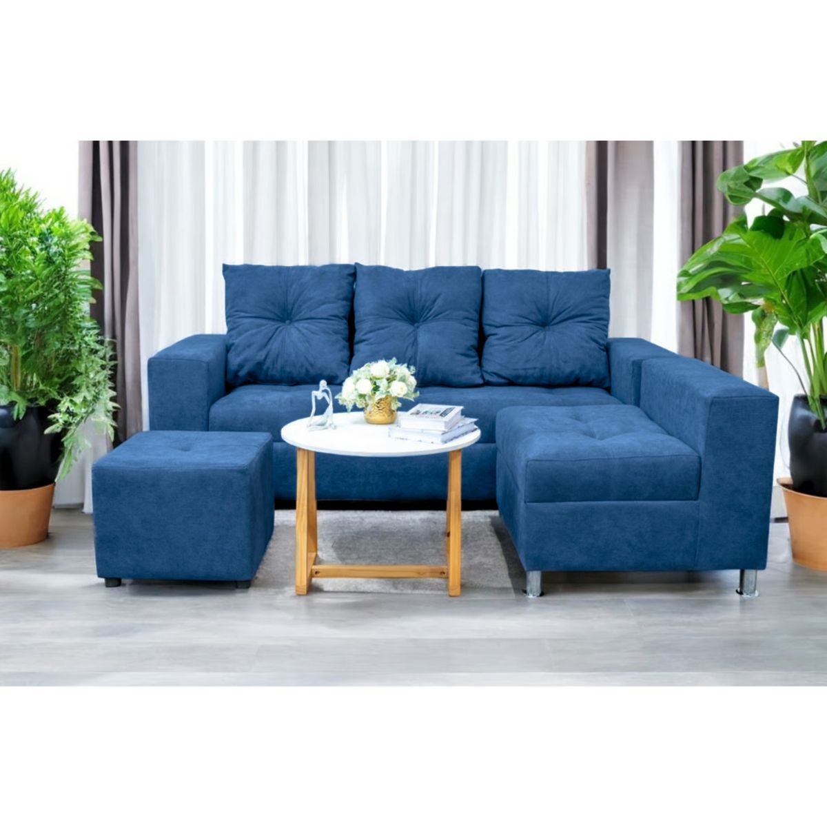 GENERICO - Sofá Seccional Minimalista Perú + Puff de Regalo - Azul Claro