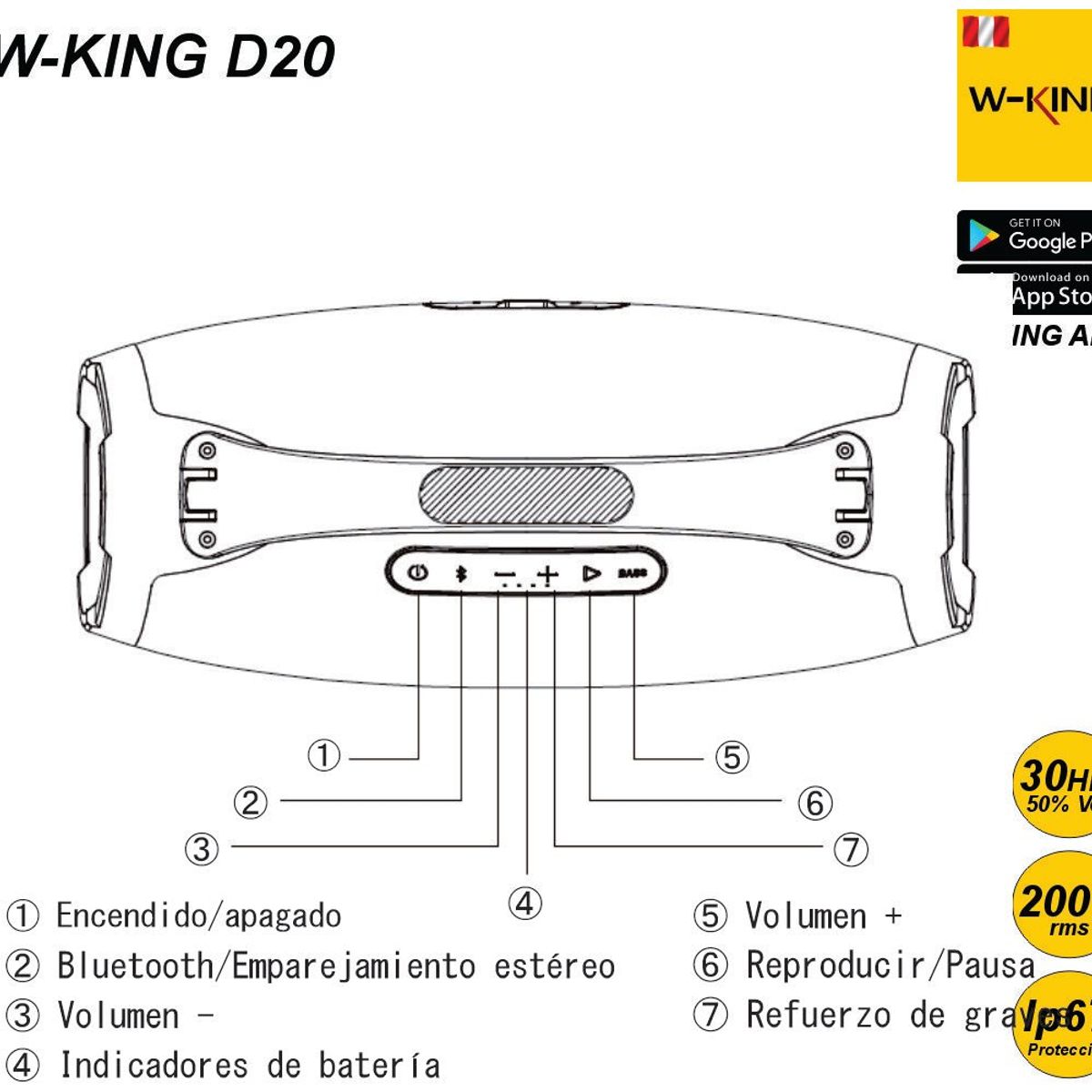 W KING - W-King D20 200W RMS Parlante Bluetooth 5.3 Portátil IP67 W King WKing