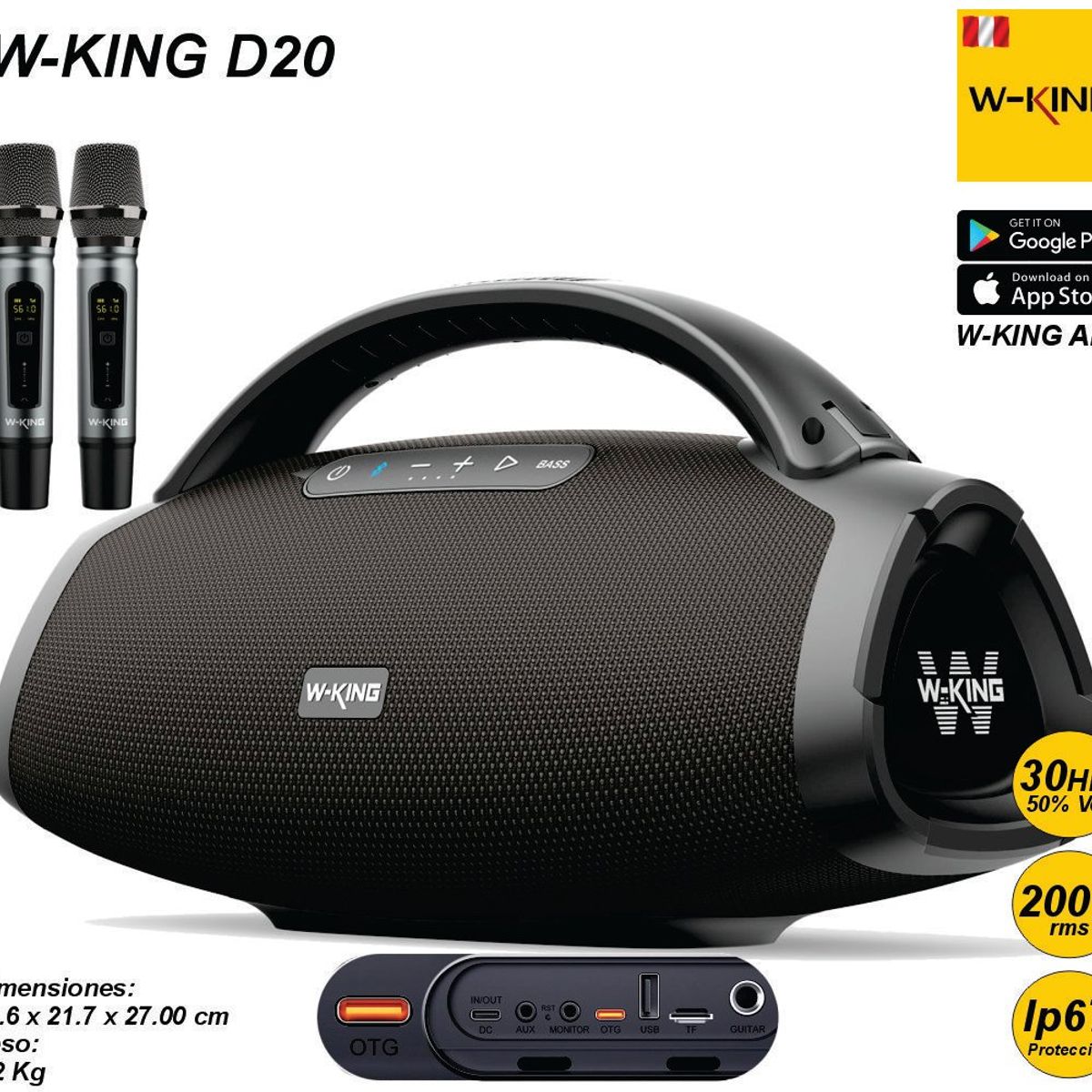 W KING - W-King D20 200W RMS Parlante Bluetooth 5.3 Portátil IP67 W King WKing