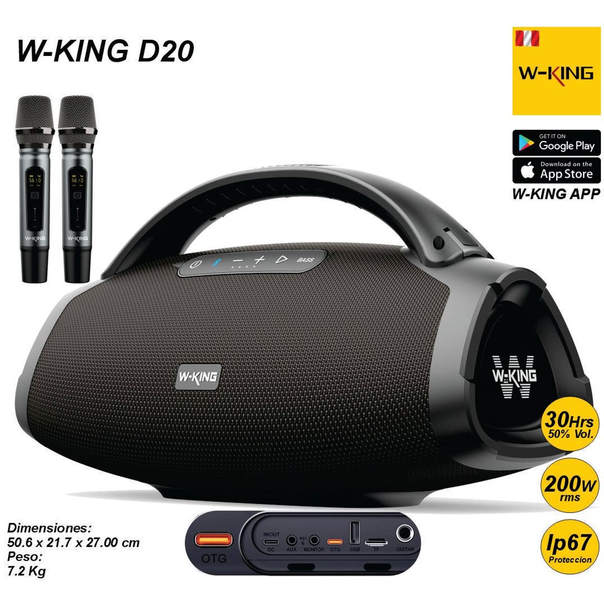 W KING - W-King D20 200W RMS Parlante Bluetooth 5.3 Portátil IP67 W King WKing