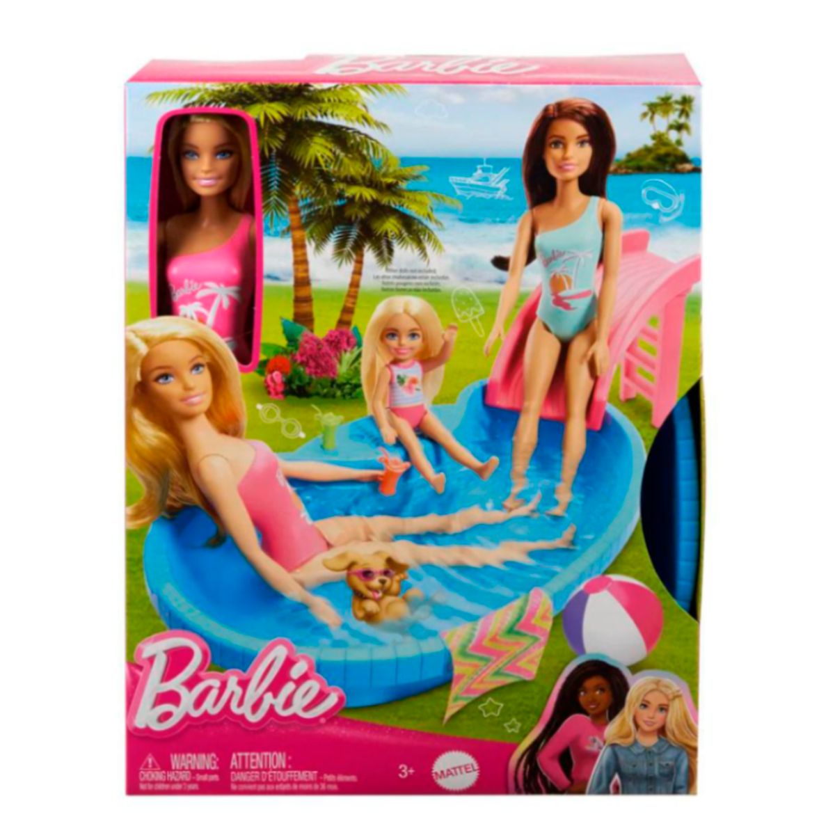 BARBIE - Muñeca Barbie con Piscina y Tobogán