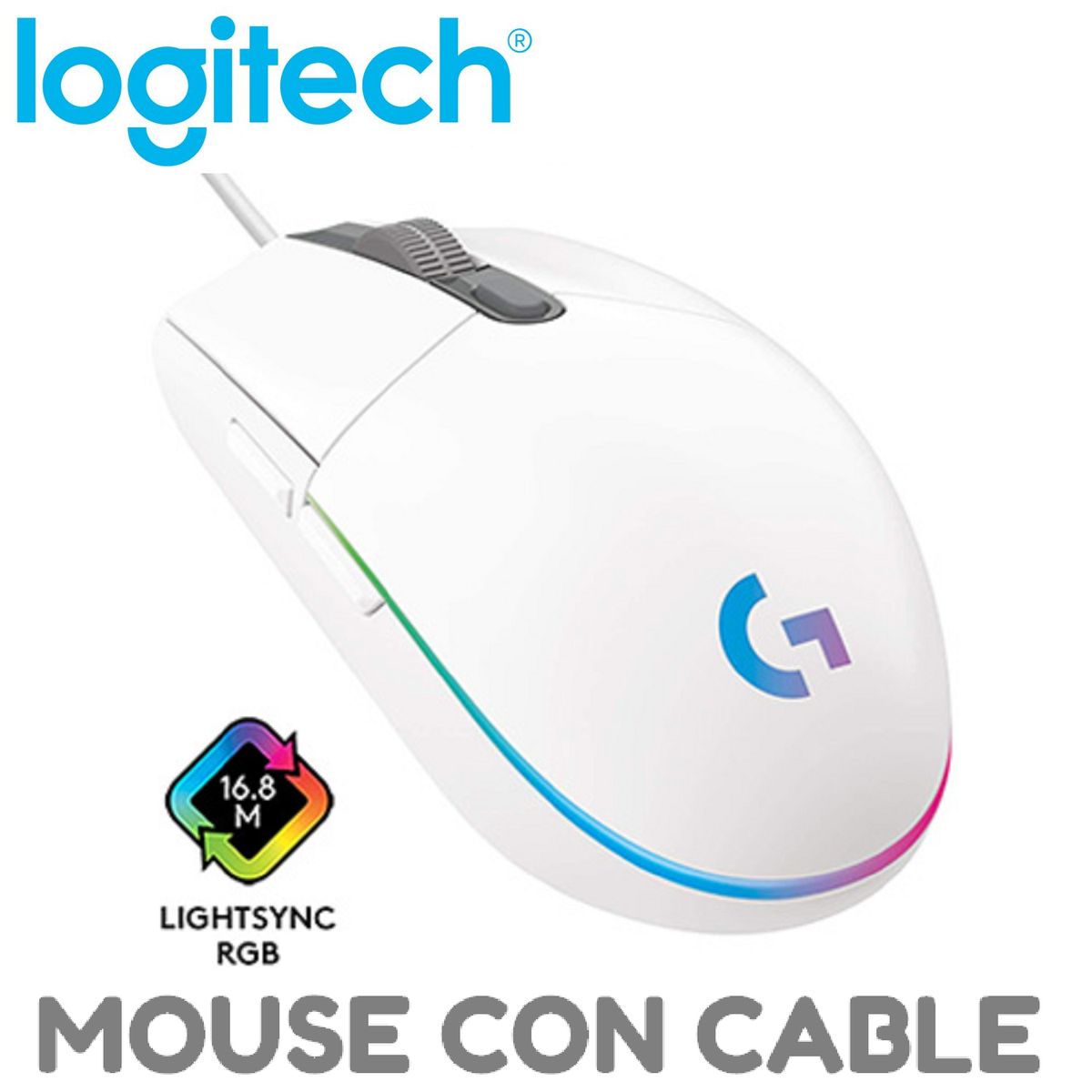 LOGITECH - MOUSE LOGITECH G203 LIGHTSYNC OPTICAL 8000 DPI RGB BLANCO