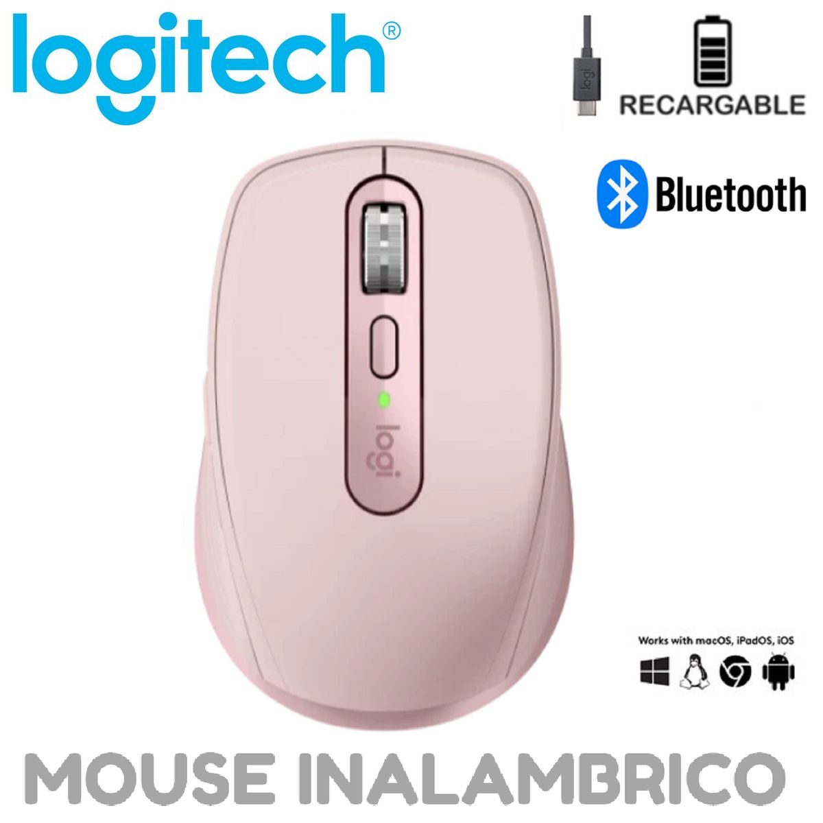 LOGITECH - MOUSE LOGITECH MX ANYWHERE 3S BLUETOOTHINALAMBRICO 8K USB-C ROSADO