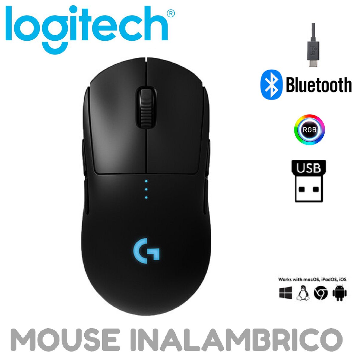 LOGITECH - MOUSE LOGITECH G PRO LIGTHSPEED INALAMBRICO HERO 25K RGB NEGRO