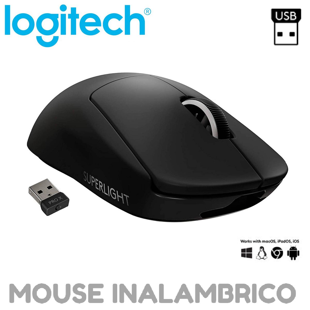 LOGITECH - MOUSE LOGITECH G PRO X SUPERLIGHT INALAMBRICO HERO 25K NEGRO