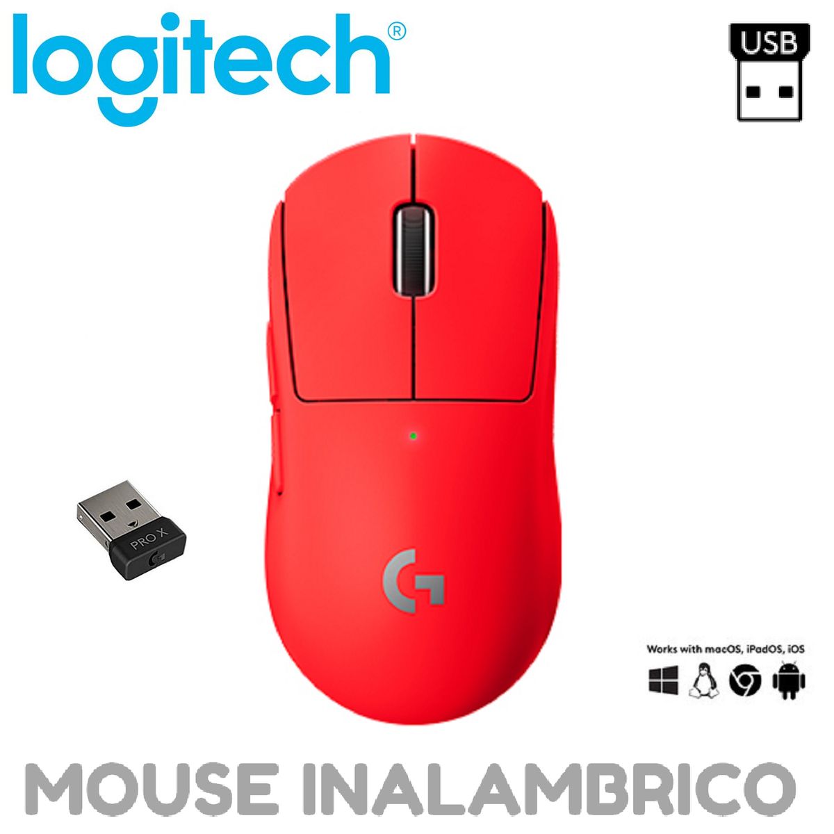LOGITECH - MOUSE LOGITECH G PRO X SUPERLIGHT INALAMBRICO LIGHTSPEED HERO 25K ROJO
