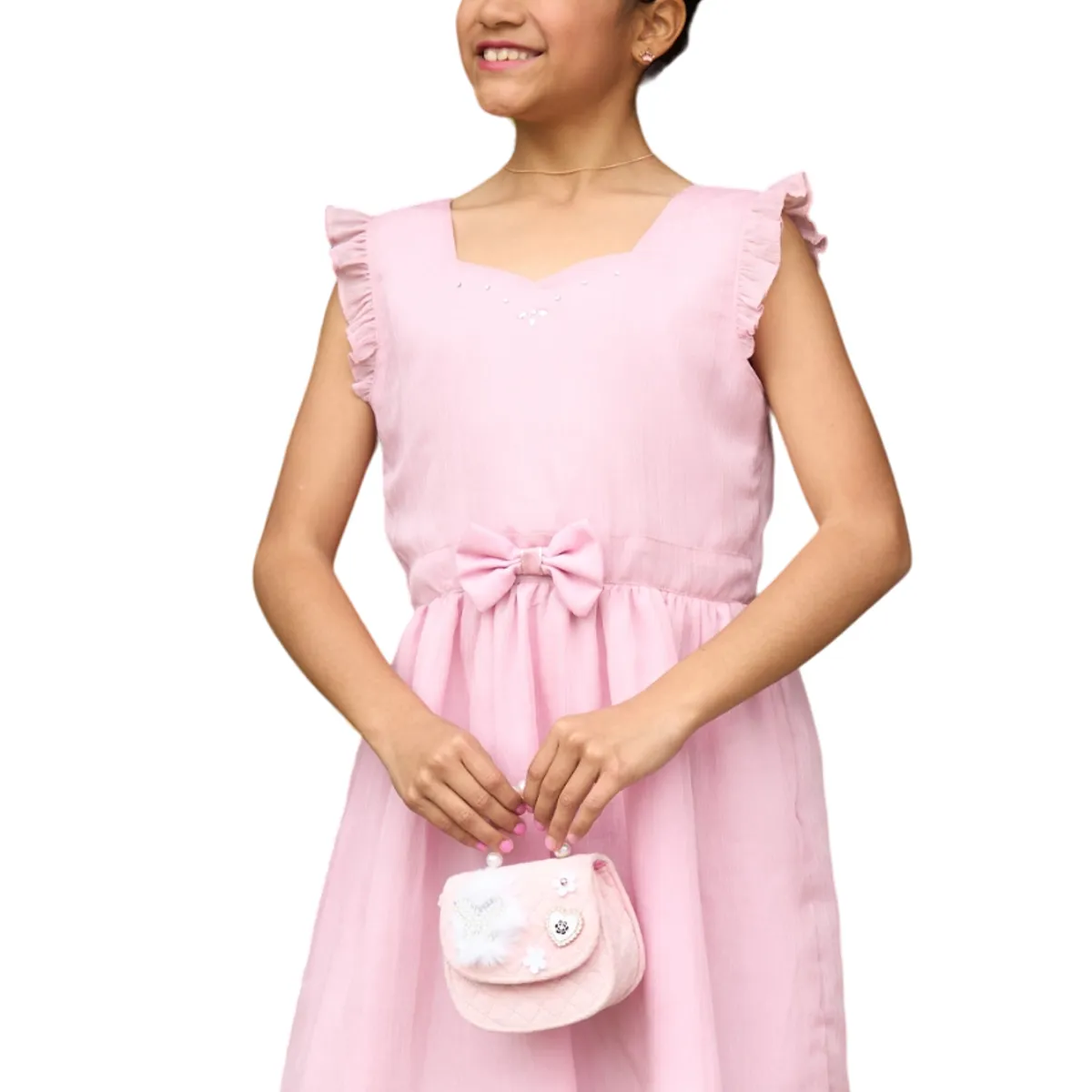 KIDS MASHMELO - Vestido de Gasa con Lazo al Centro para Niña - Kids Mahmelo