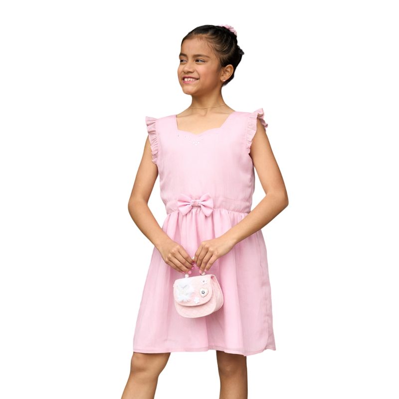 KIDS MASHMELO - Vestido de Gasa con Lazo al Centro para Niña - Kids Mahmelo
