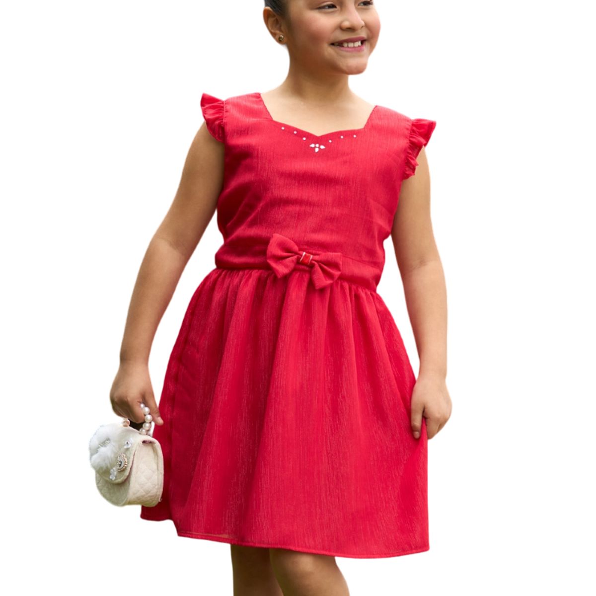 KIDS MASHMELO - Vestido de Gasa con Lazo al Centro para Niña - Kids Mahmelo