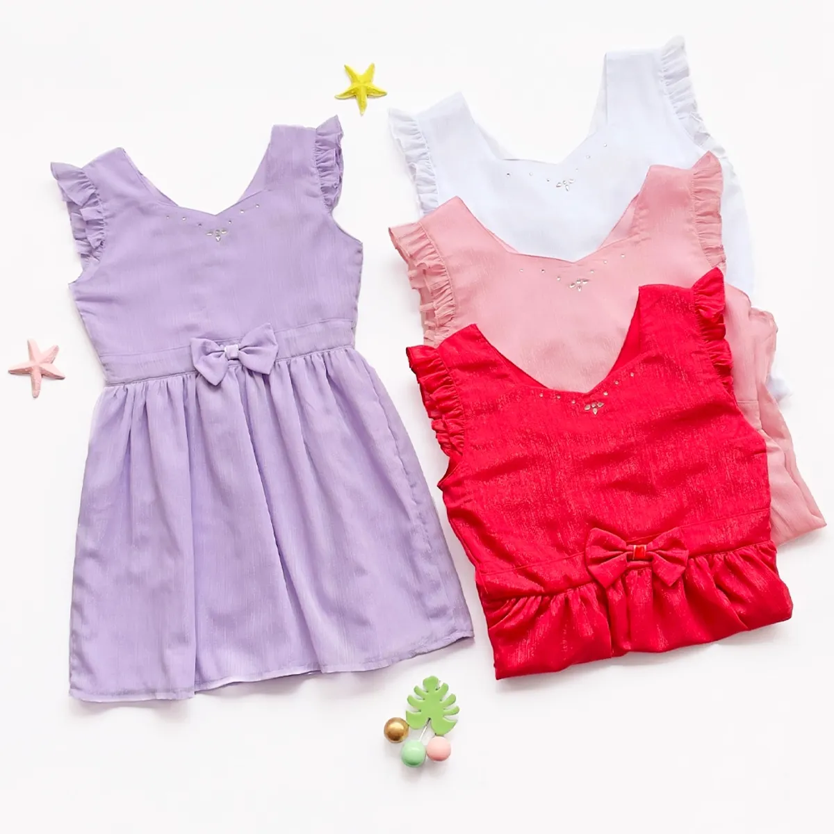 KIDS MASHMELO - Vestido de Gasa con Lazo al Centro para Niña - Kids Mahmelo