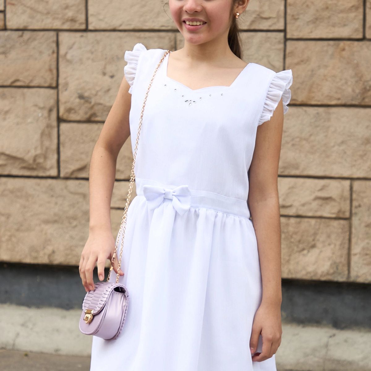 KIDS MASHMELO - Vestido de Gasa con Lazo al Centro para Niña - Kids Mahmelo