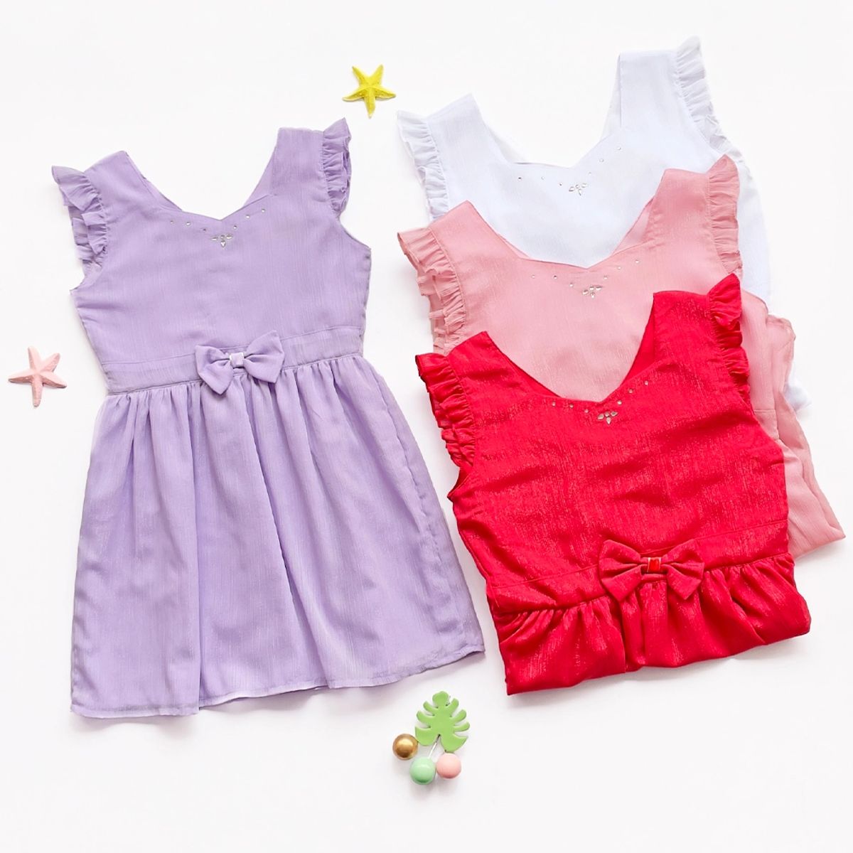 KIDS MASHMELO - Vestido de Gasa con Lazo al Centro para Niña - Kids Mahmelo