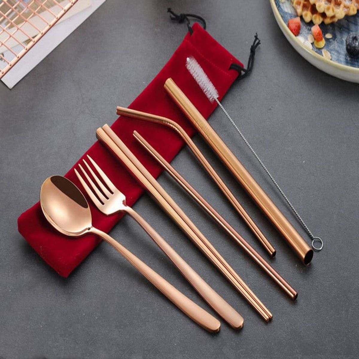 GENERICO - SET DE CUBIERTOS X7PZS PERSONAL BRONCE SORBETES PALILLOS CUBIERTOS